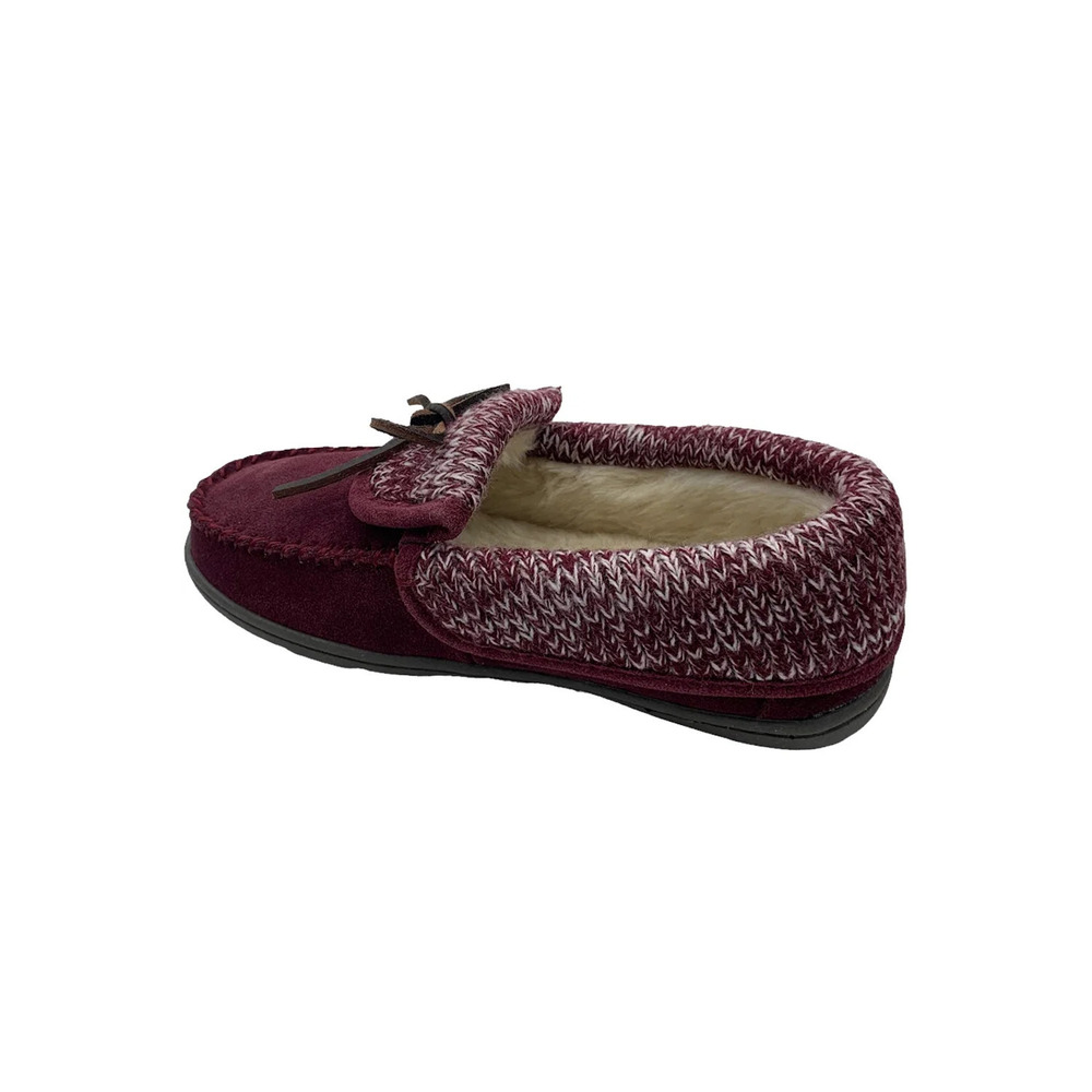 Clarks Suede Moccasin Slippers with Sweater Trim Burgundy - Medium - Picture 3 of 3